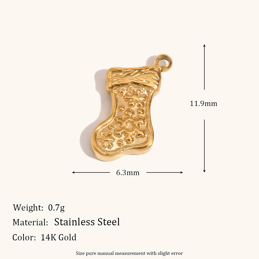 Ciondolo a tema natalizio con alce e fiocco di neve in acciaio inossidabile con placcatura in oro 14K da donna, accessorio festivo per le vacanze