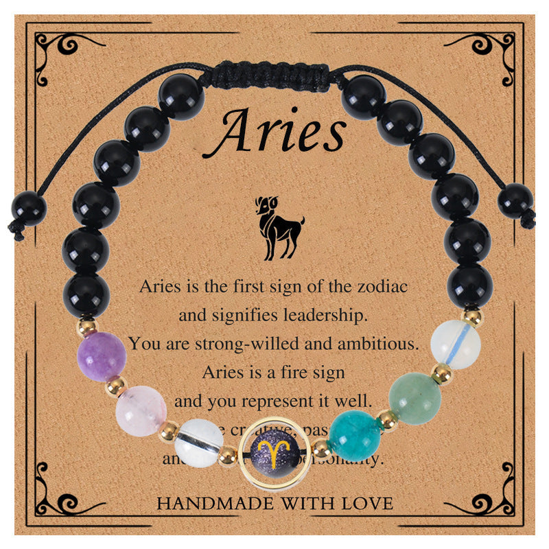 Elegant Geometric Natural Crystal Zodiac Beaded Bracelet Unisex Handmade Jewelry with Card