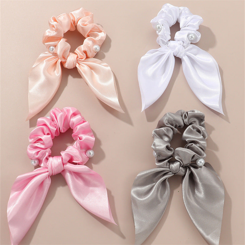 Set di Elastici per Capelli in Tessuto a Forma di Fiocco in Dolce Stile con Dettagli in Perle e Nastri per Bambini