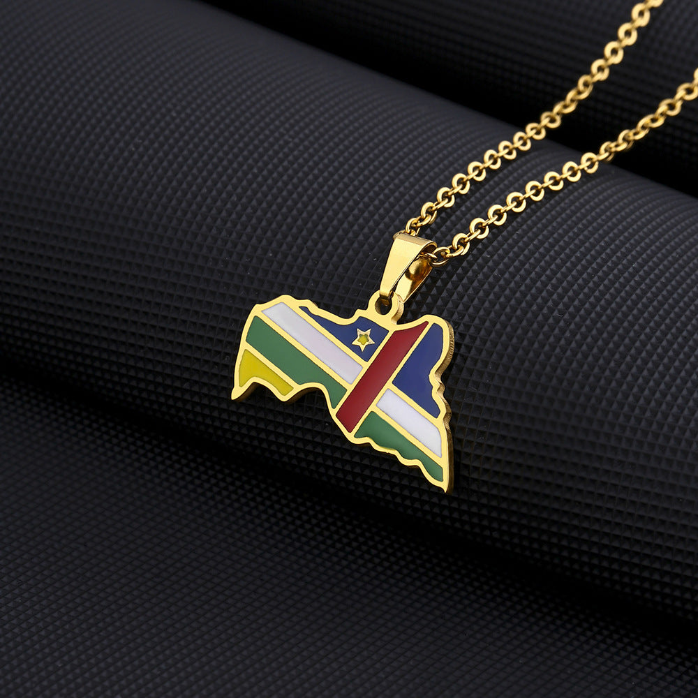 Collar Pendiente de Mapa Geométrico de Acero Inoxidable con Dije de Acero de Titanio y Acabado Galvanizado para Moda Unisex de Uso Diario