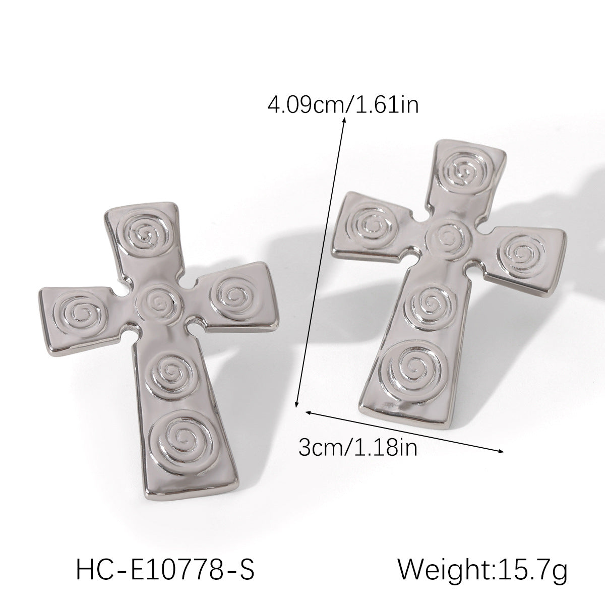 Retro Minimalist Cross-Shaped Stainless Steel Earrings with Textured Threaded Design for Women