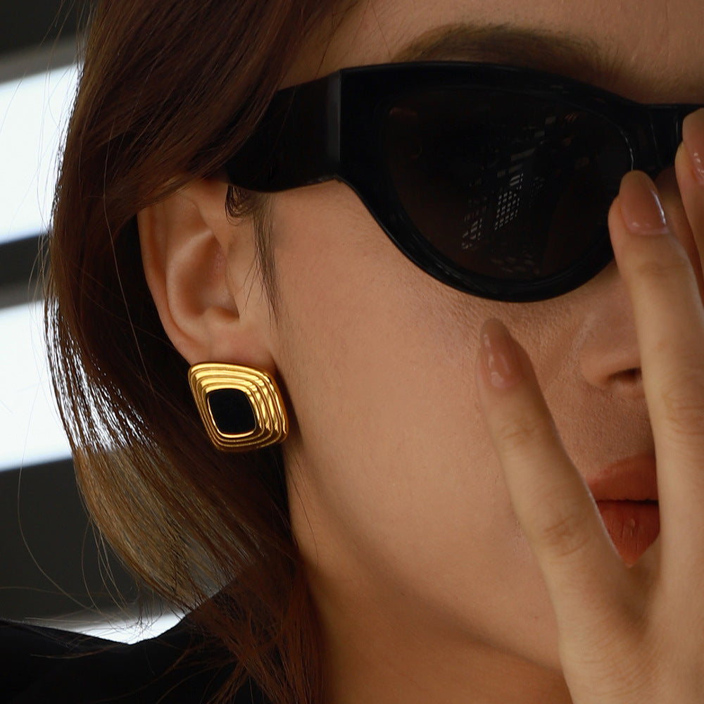 Minimalist Geometric Square Resin Inlay Stainless Steel Stud Earrings for Women