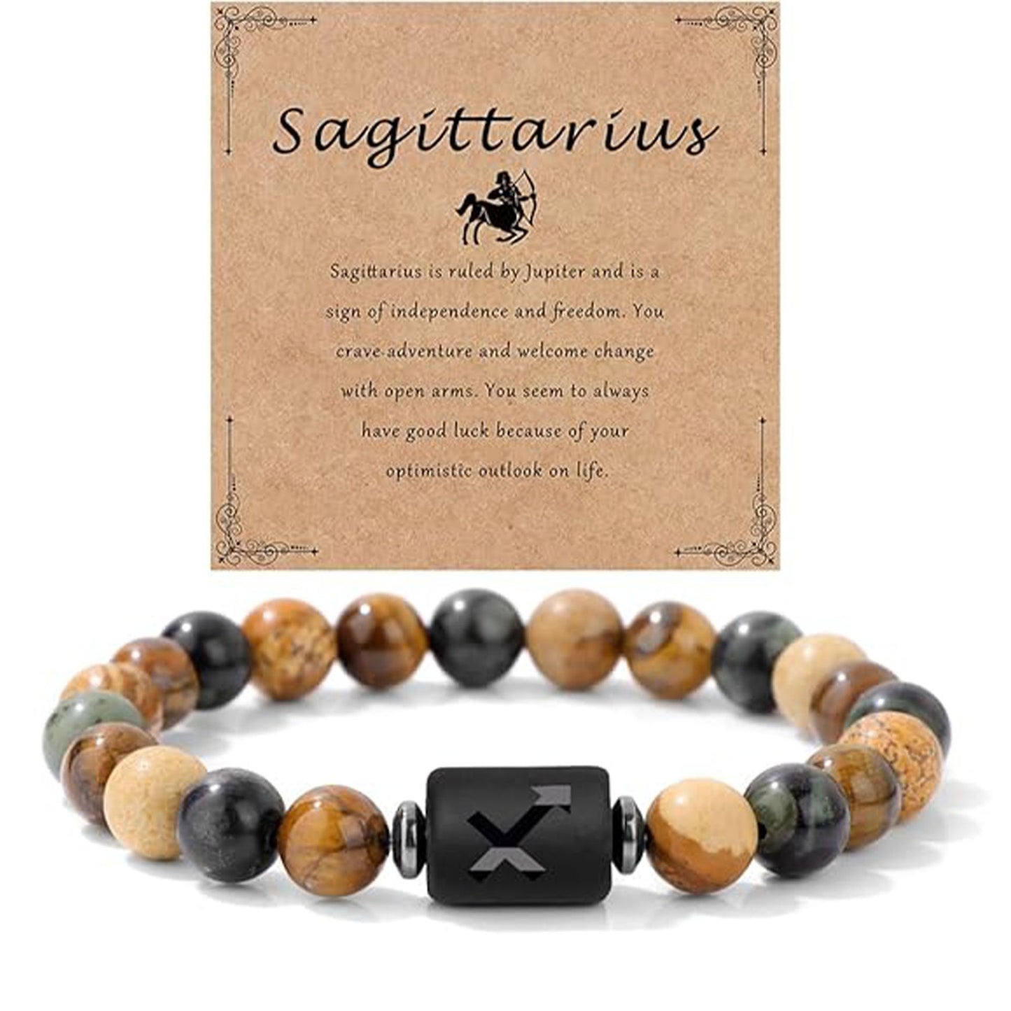 Unisex Natural Stone Zodiac Beaded Bracelet Geometric Elastic String Handmade