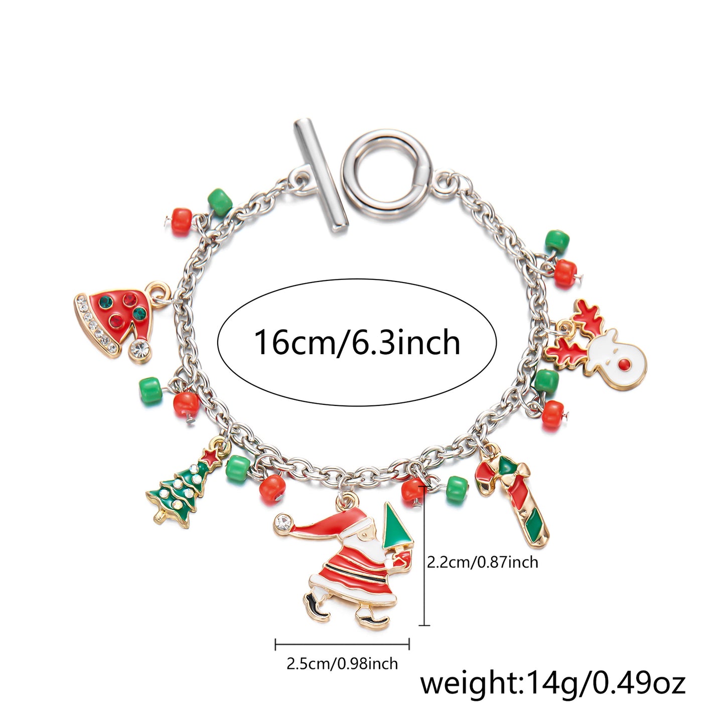 Bracciale con ciondoli natalizi festivi di Babbo Natale e fiocchi di neve per donne, gioielli artigianali in lega per le feste