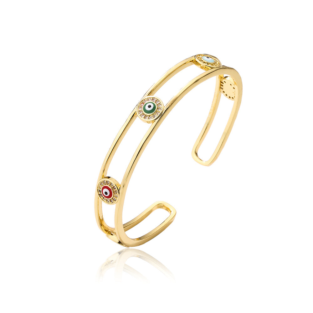 18K Gold Plated Brass Drip Oil Cubic Zirconia Evil Eye Bracelet
