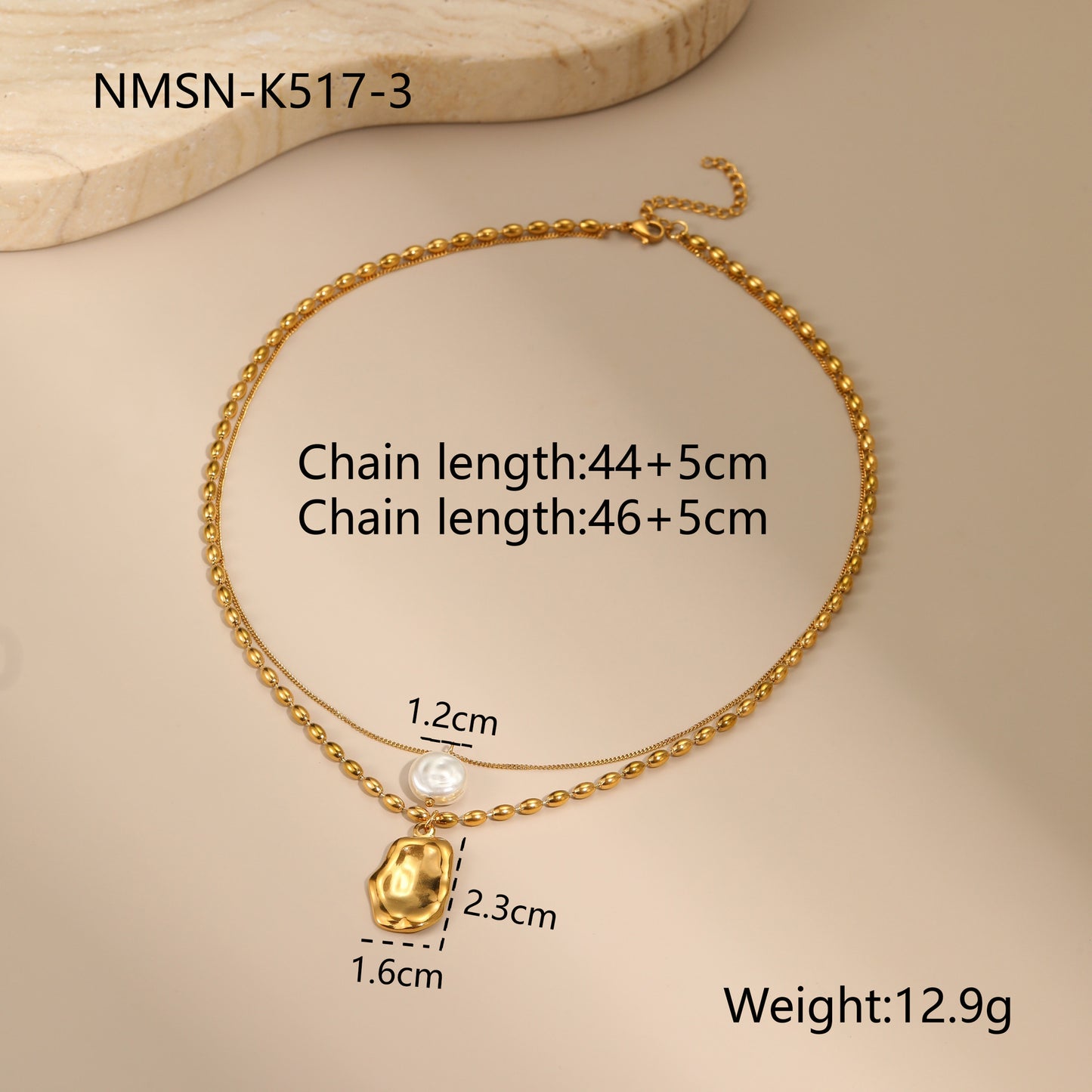 Collar de Acero Inoxidable Minimalista Geométrico de Moda con Baño de Oro de 18K y Perla Barroca para Mujer
