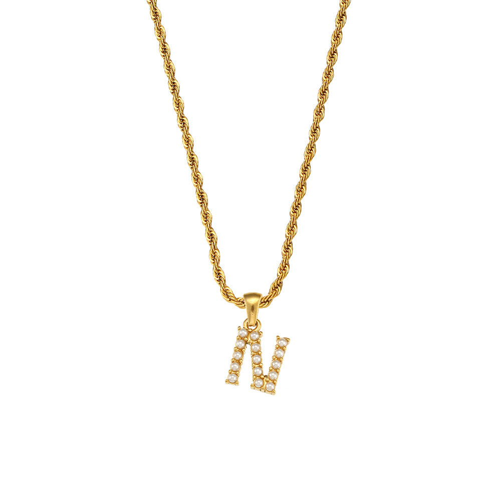Fashionable Minimalist Letter Pendant Necklace for Women Stainless Steel Twisted Chain with 18K Gold Plating