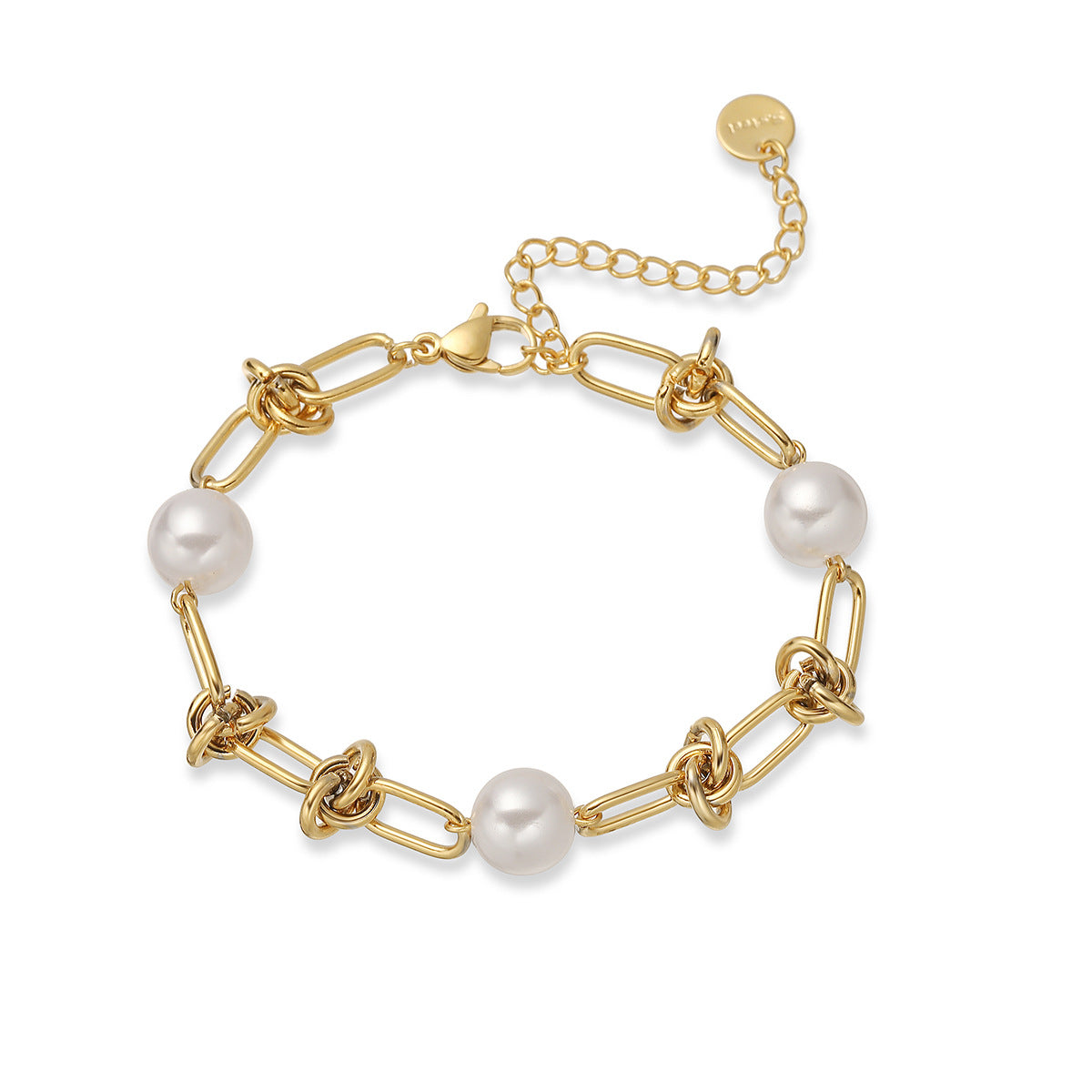 Vintage Minimalist Geometric Stainless Steel Plated Pearl Bracelet for Women