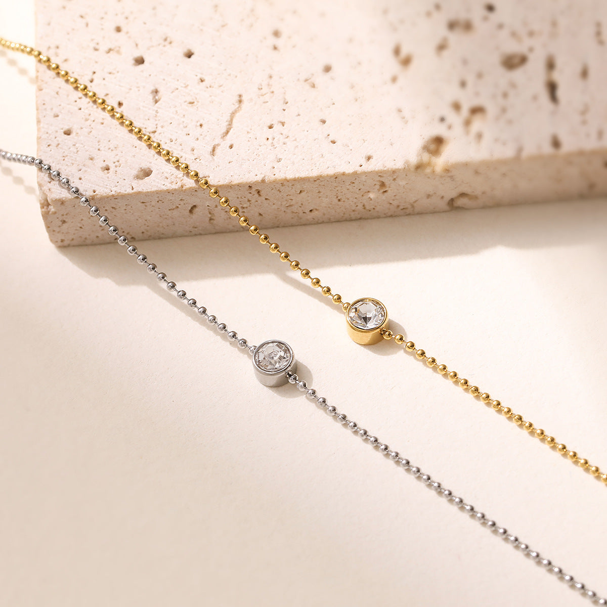 Minimalist 18K Gold Plated Geometric Stainless Steel Bracelet with Cubic Zirconia for Women