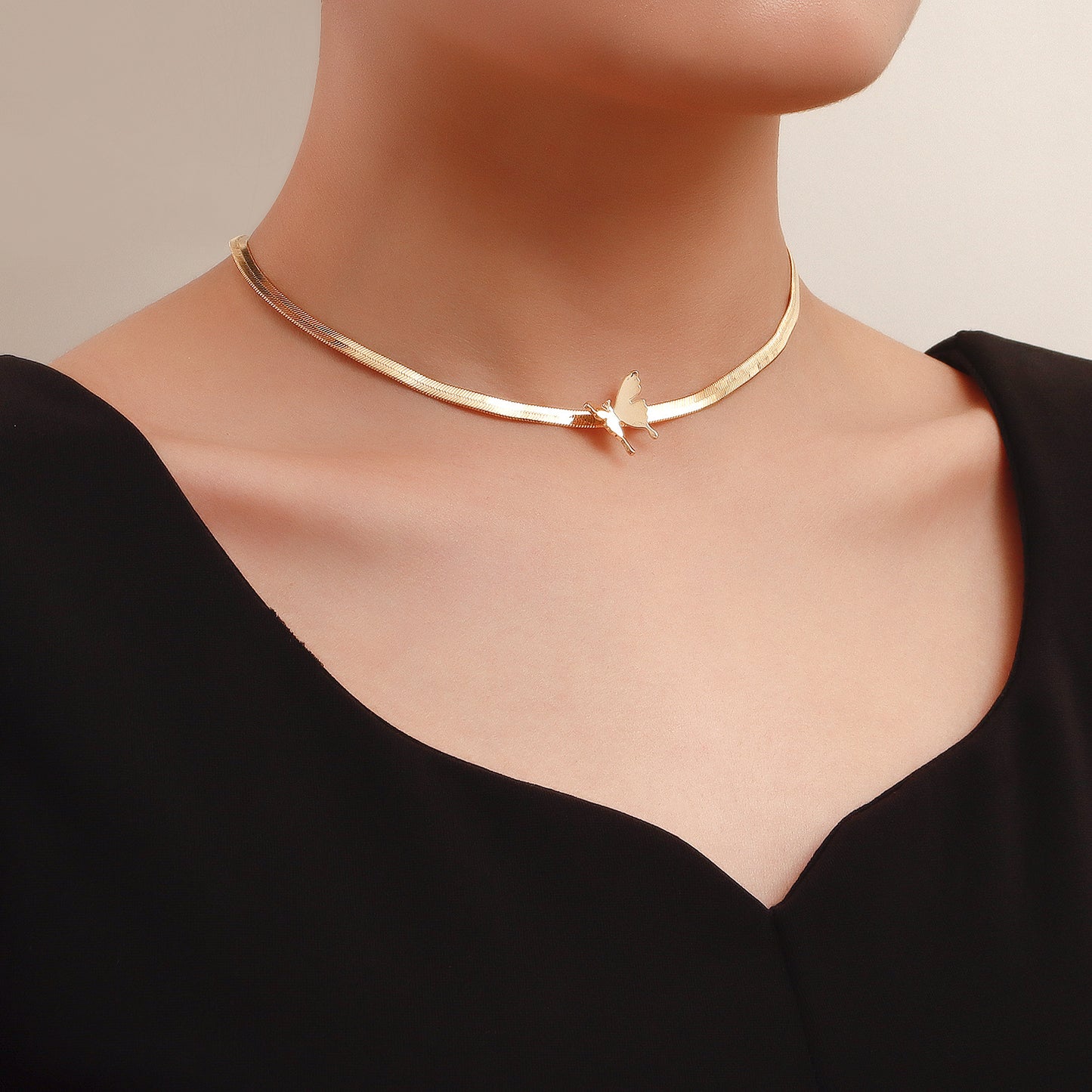 Minimalist Butterfly Pendant Necklace for Women with Gold-Plated Alloy Snake Chain and Geometric Design