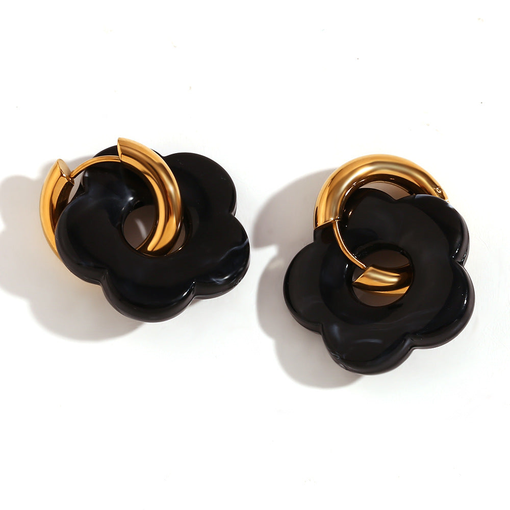 Orecchini a Cerchio Piccoli con Fiori Vintage in Acciaio Inossidabile Placcato Oro 18K Design Floreale Colorato Dopaminico da Donna