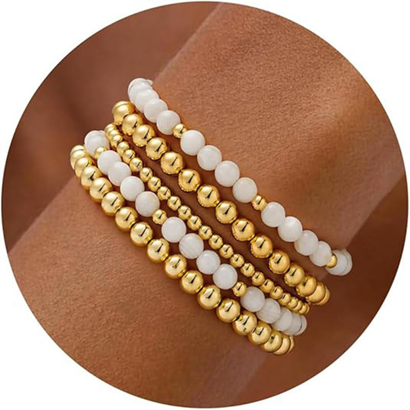 Vintage Geometric Pearl Shell Beaded Bracelet Set for Women