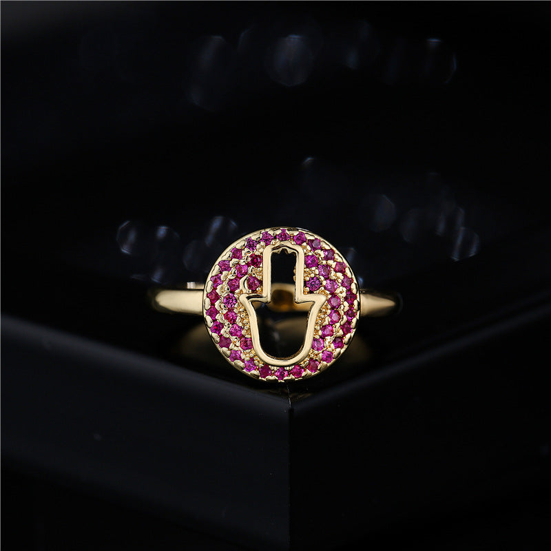 Minimalist Geometric Open Adjustable Brass Ring with Micro-Inlay for Women