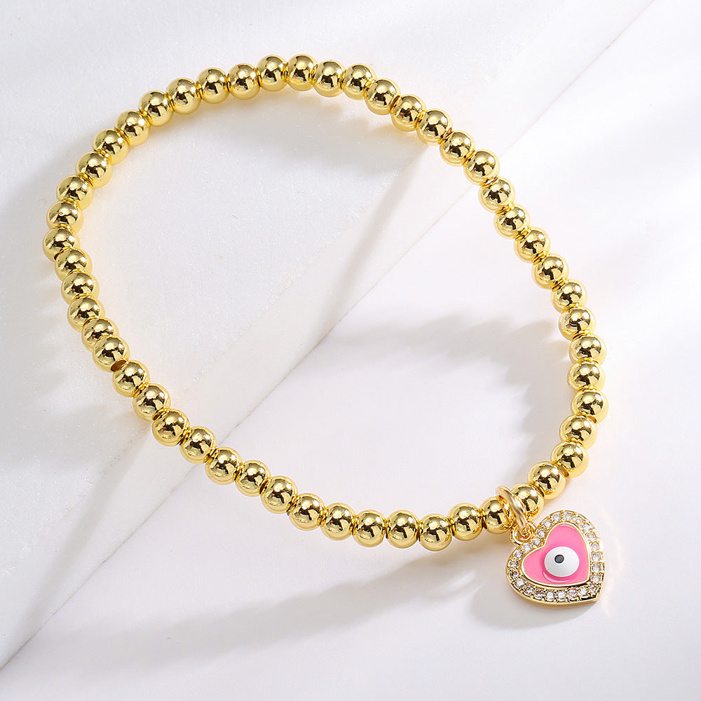 Minimalist Geometric Evil Eye Copper Bracelet for Women with Enamel Finish