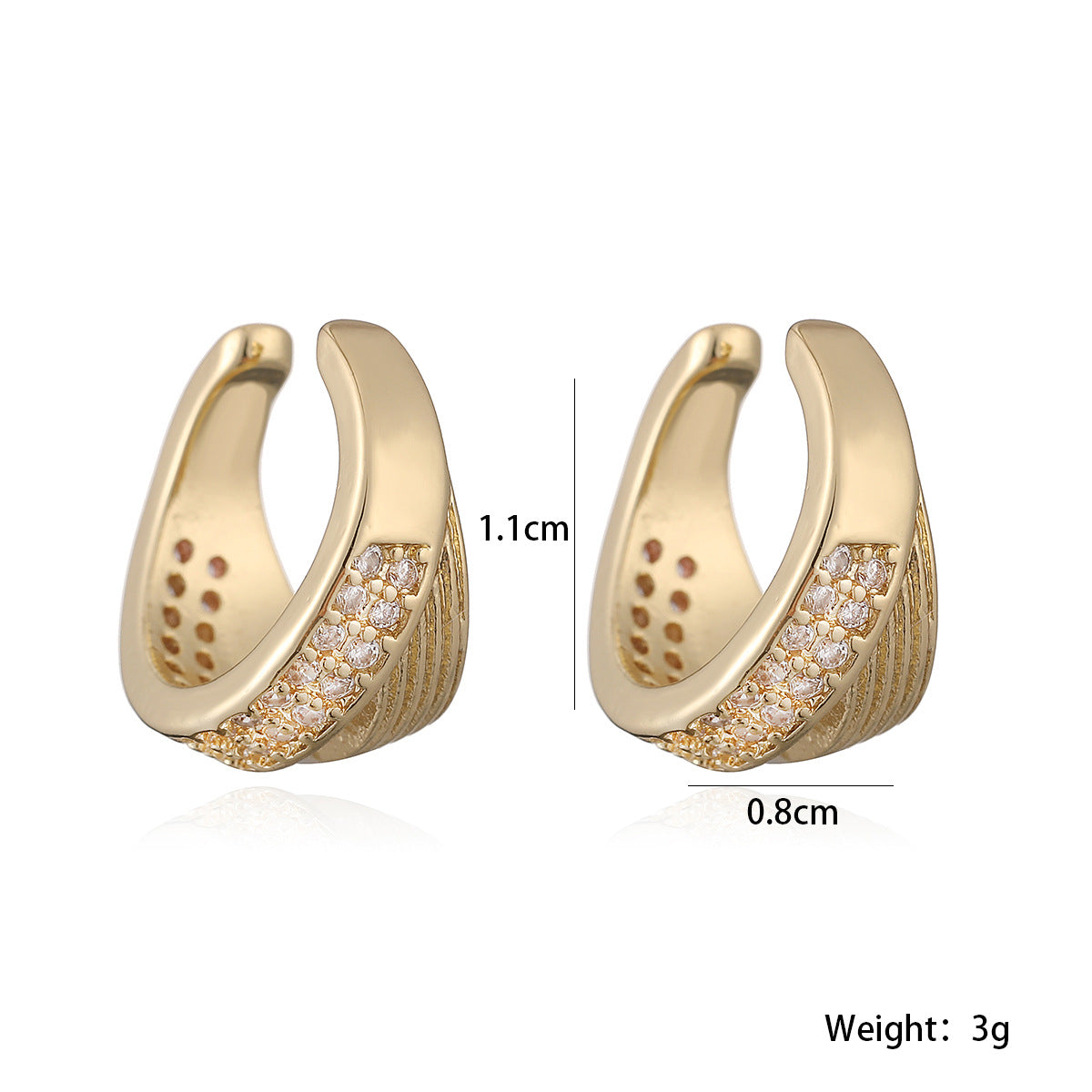 Minimalist Geometric Gold Plated Brass Earrings with Cubic Zirconia Inlay