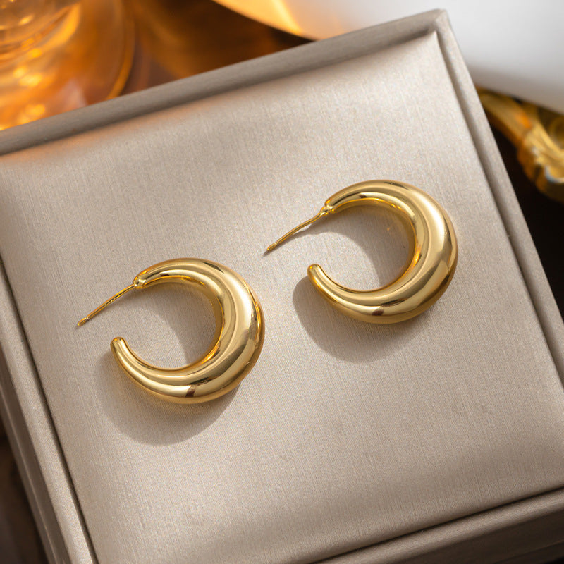 Pendientes de aro de titanio y acero geométricos minimalistas vintage para mujer con acabado chapado al vacío, hipoalergénicos y resistentes a la decoloración