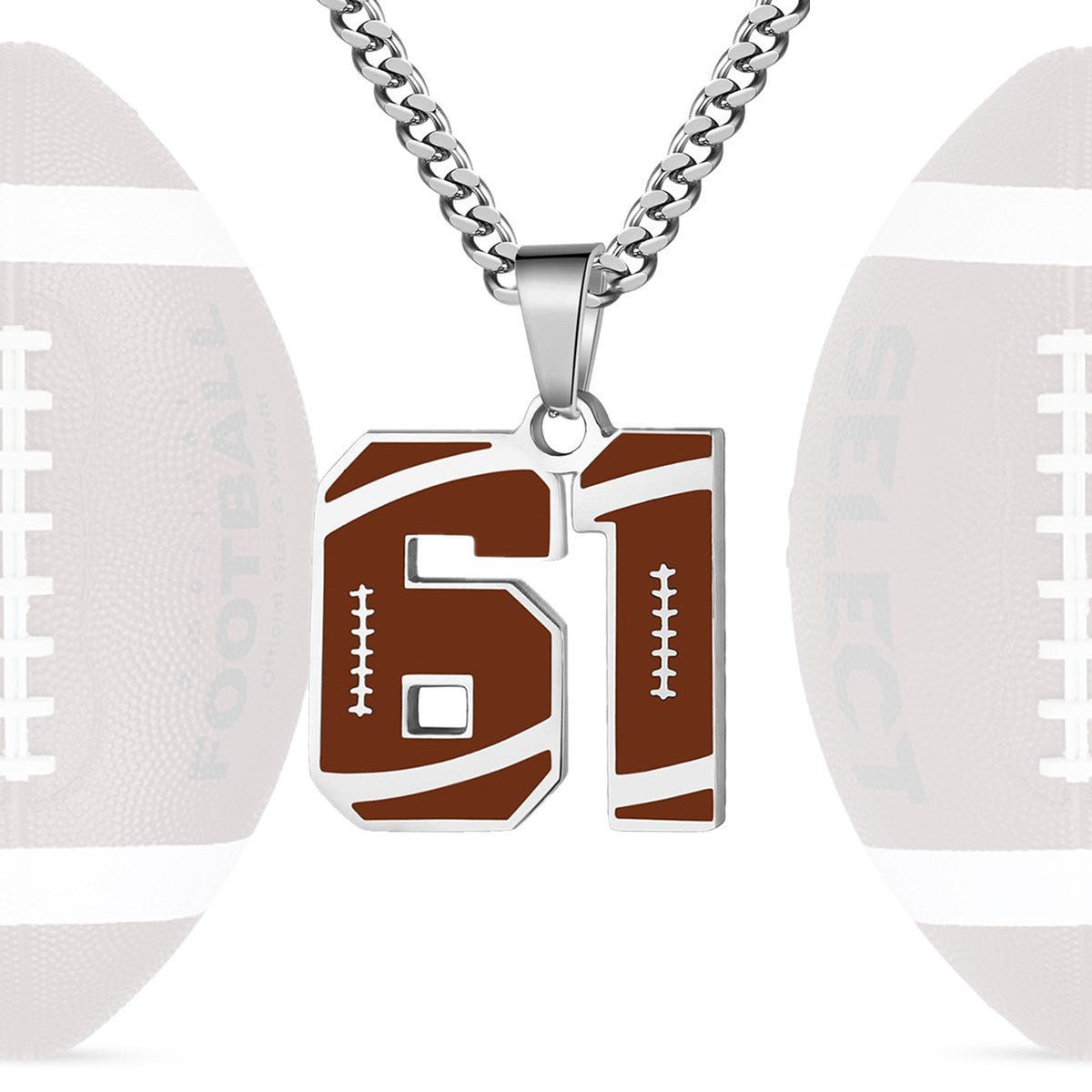 Motivational Football Number Pendant Necklace for Men in Stainless Steel with Polished Finish and Letter/Number Design