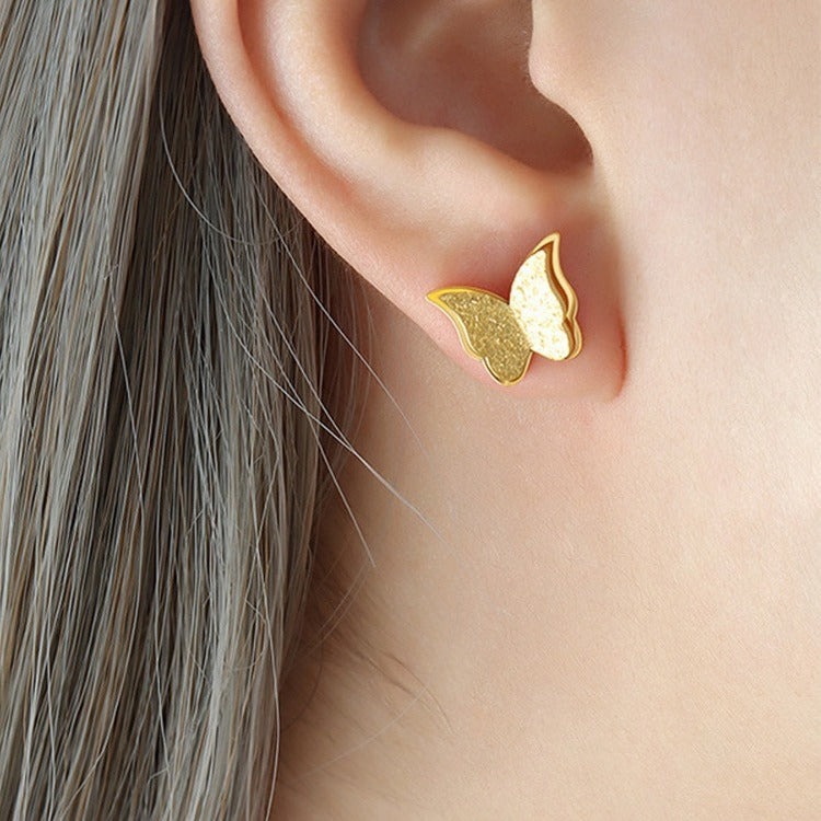 Orecchini da donna minimalisti in acciaio al titanio a forma di farfalla con placcatura in oro 18 carati