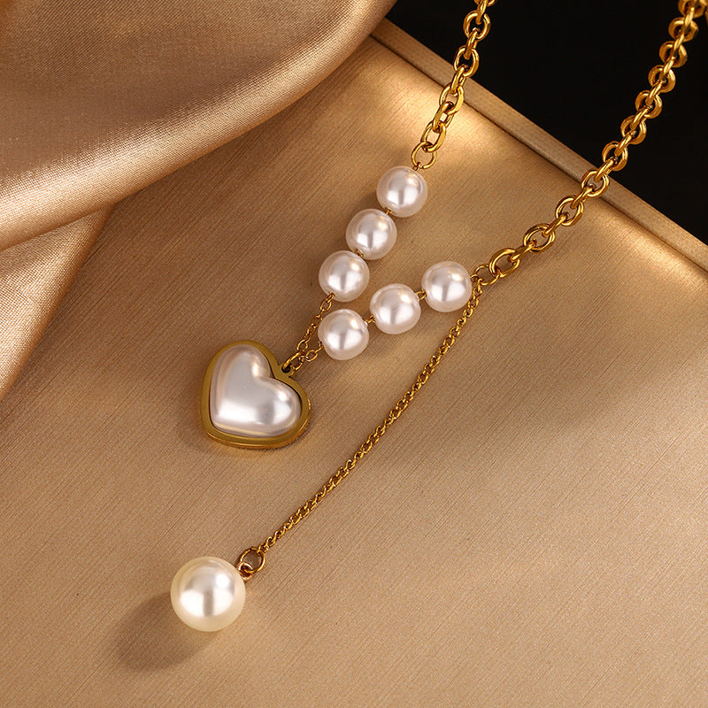 Vintage French Style Irregular Pearl Mixed Chain Set with Round Hollow and Heart Pendants for Women
