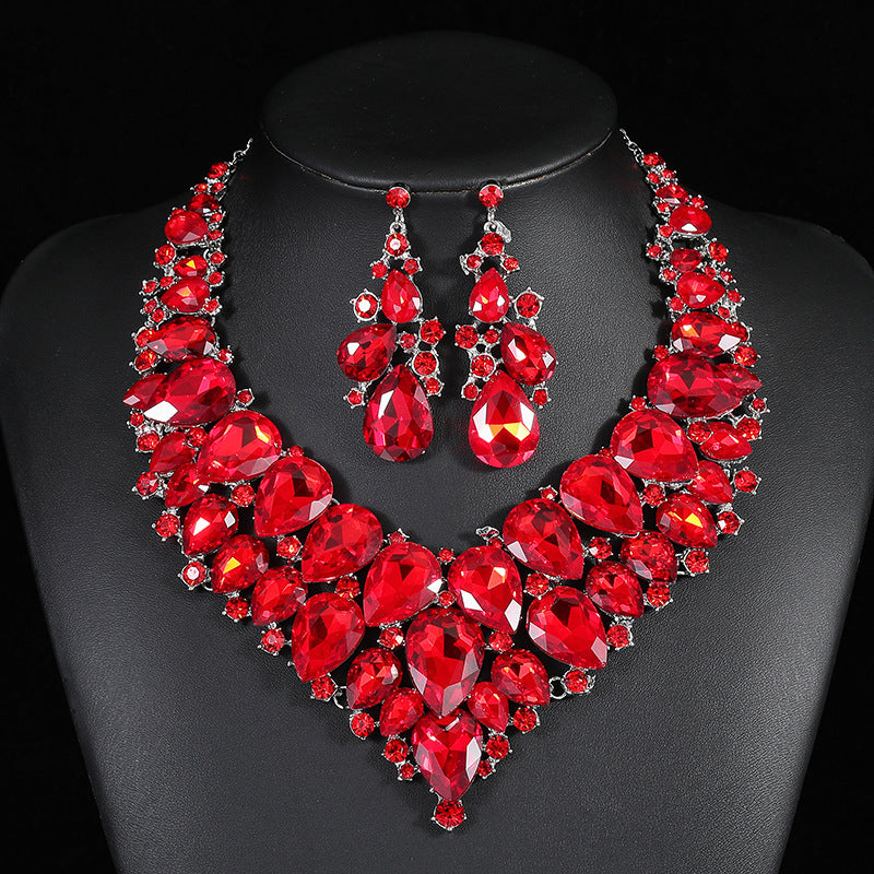 Personalized Wing Shape Alloy Crystal Glass Plated Necklace and Earring Set for Women