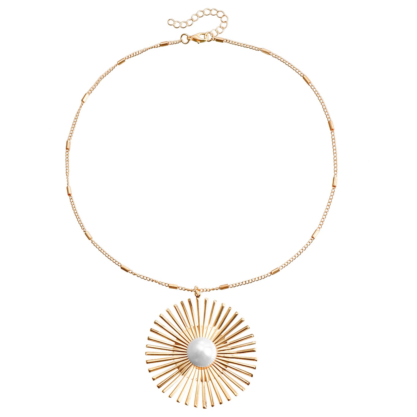 Collar con colgante floral geométrico de moda para mujer, hecho de aleación con cadena tipo relicario con acabado galvanizado