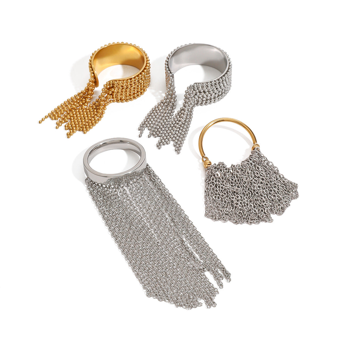 Geometric Plated Stainless Steel Tassel Ring for Women