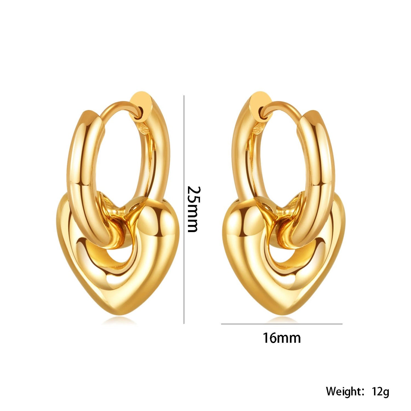 Orecchini a Clip a Cuore in Acciaio Inossidabile, Minimalisti e Dolci, con Finitura Placcata per Donna