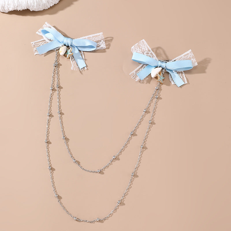 Natural Style Bow-Shaped Hair Clip with Flowing Tassels and Sheer Mesh for Girls, Plastic Resin Duckbill Hairpin