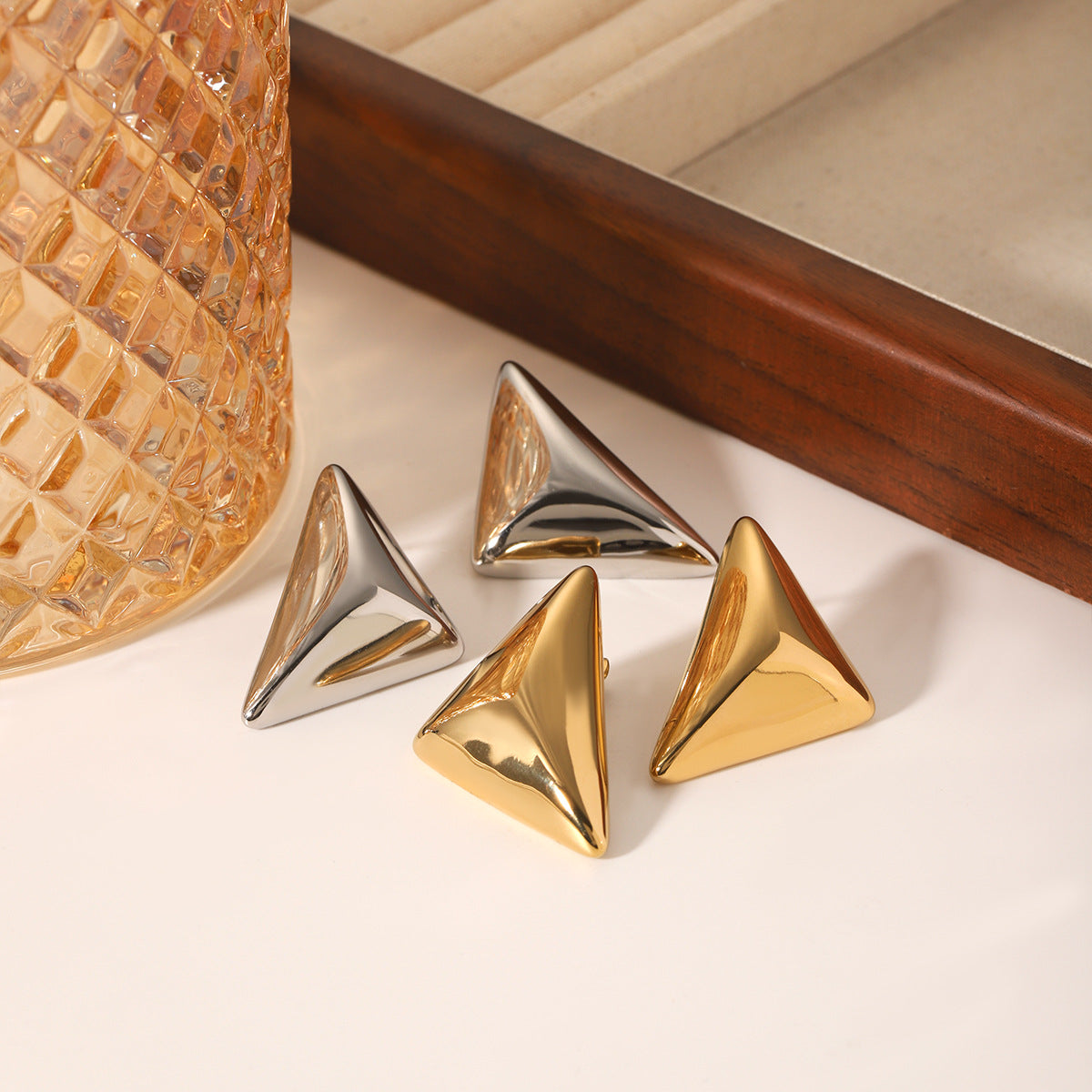 Minimalist Cold-Tone Geometric Triangle Stainless Steel Earrings for Women with Plated Finish Hypoallergenic Titanium Steel Studs