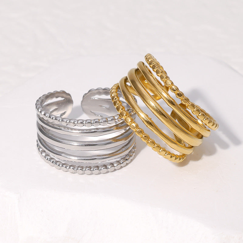 Minimalist Geometric Titanium Steel Open Ring for Women with Plated Finish and Clean Line Design