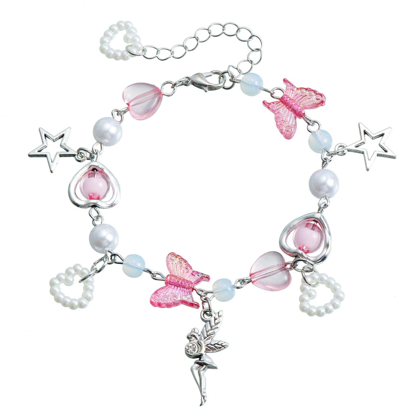 Bracciale da donna minimalista con perline a forma di cuore e stella, impreziosito da cristalli e catena in metallo placcato