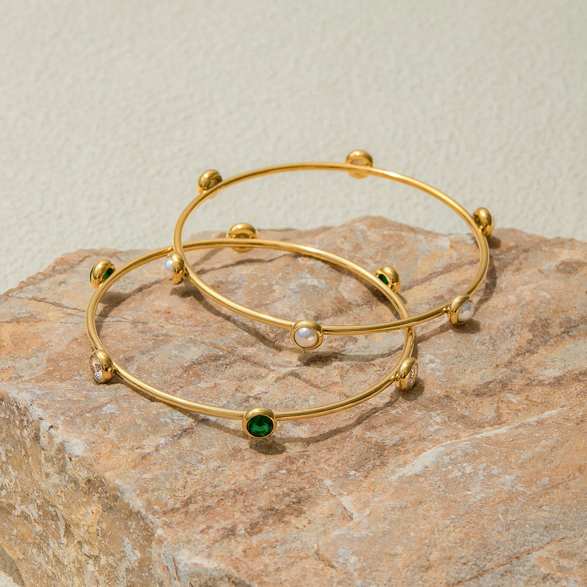 18K Gold Plated Stainless Steel Pearl Bracelet for Women
