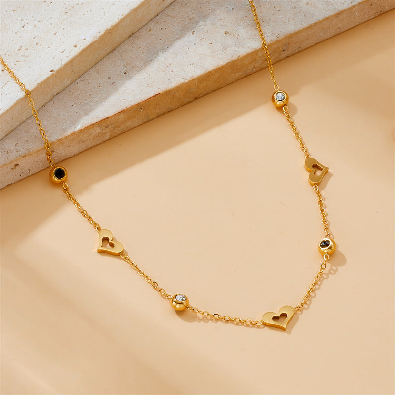 Juego de collar, pendientes y pulsera de corazón minimalista de acero inoxidable chapado