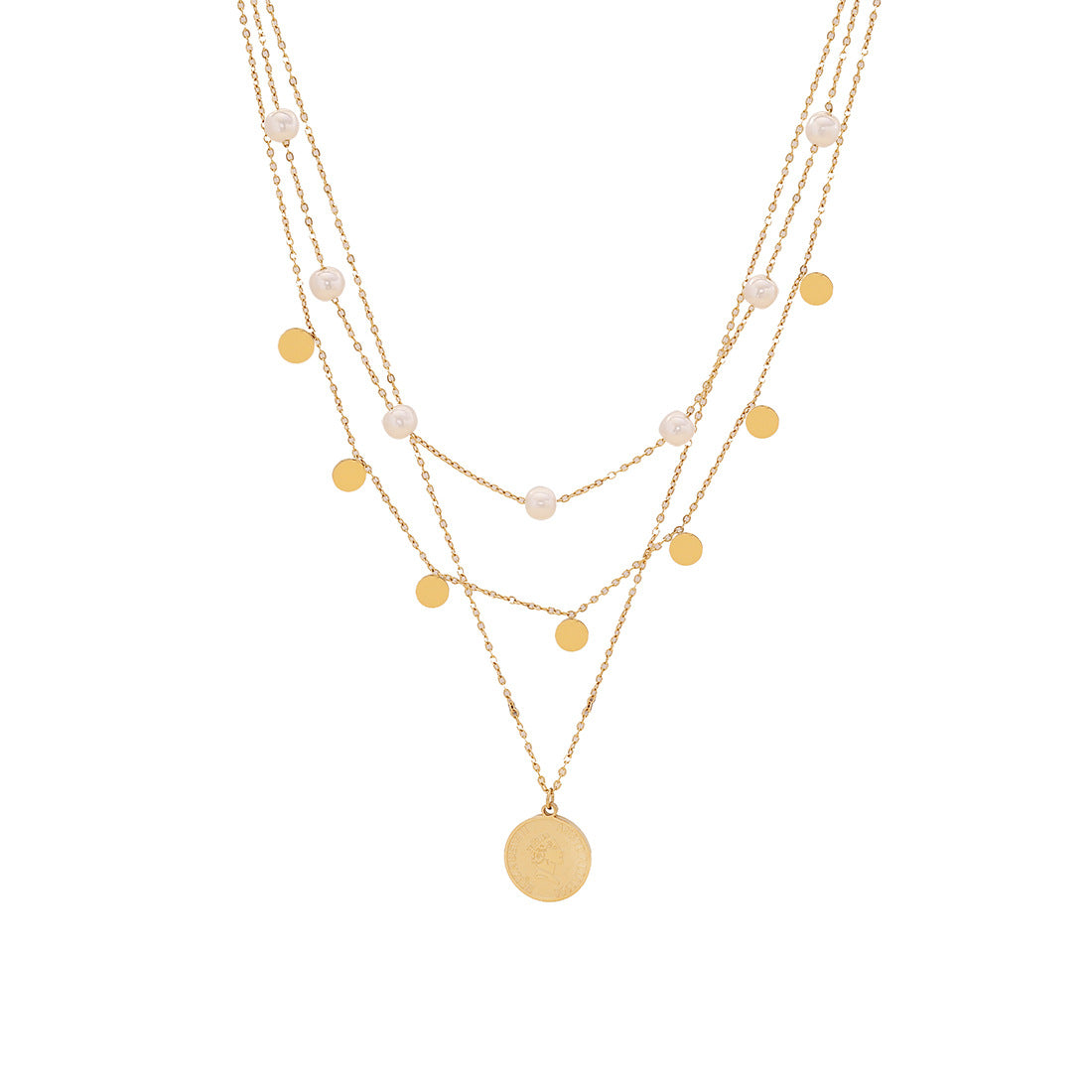 Fashionable Minimalist Geometric Letter and Heart Pendant Necklace with Stainless Steel Multi-Layer Chain and Gold Plating