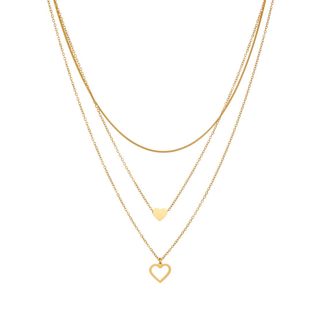 Minimalist Gold Plated Stainless Steel Heart Layered Necklace for Women