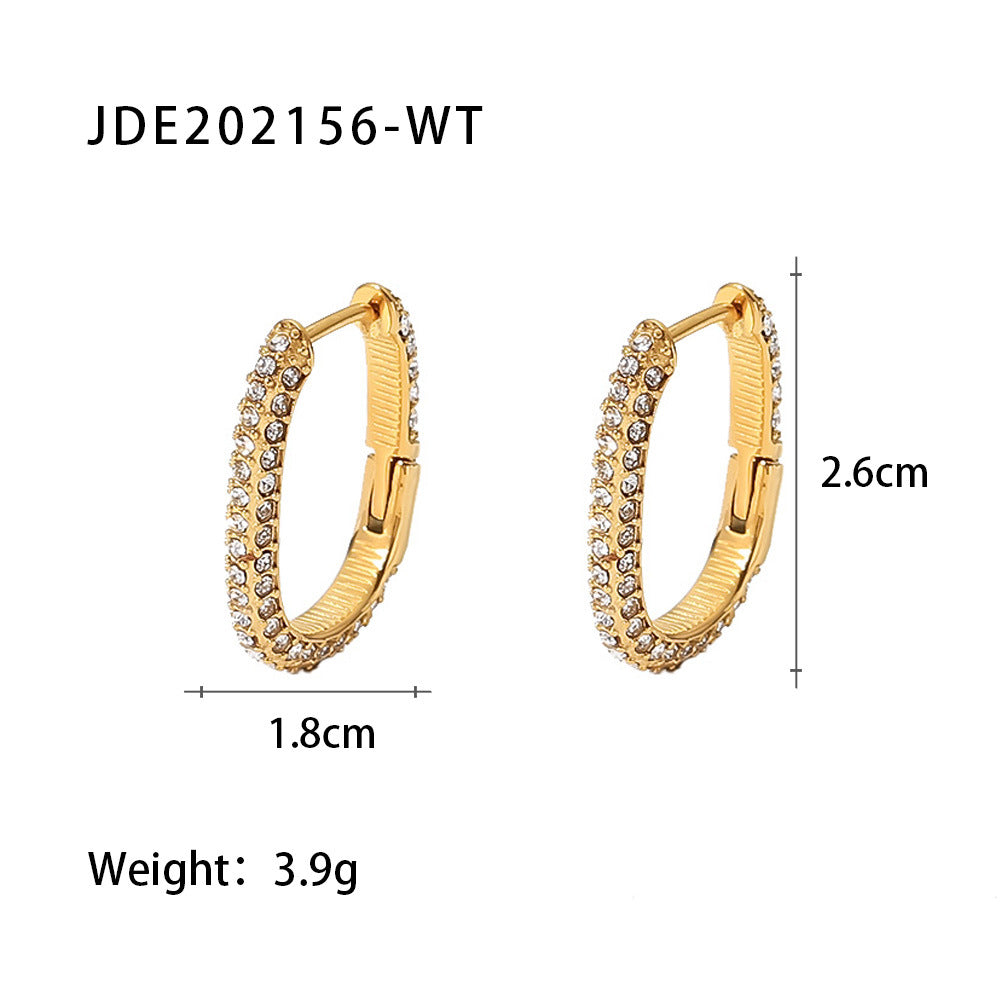 Minimalist Geometric Stainless Steel Hoop Earrings with 18K Gold Plating and White Square Cubic Zirconia Inlay