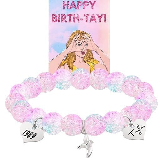Sweet Heart Shape Crystal Bead Bracelet with Seagull Pendant and Birthday Card for Unisex