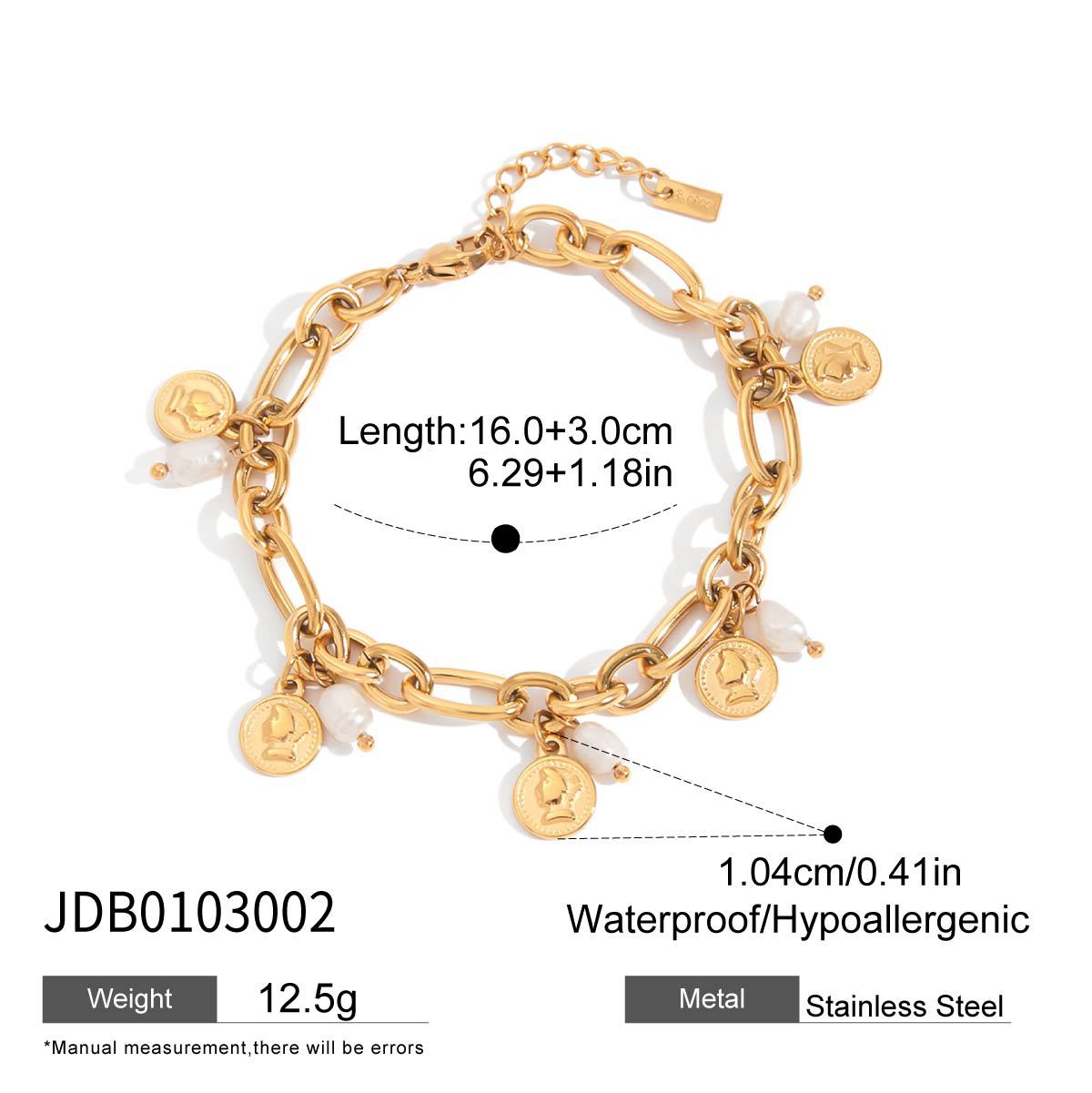 Geometric Round Pearl Plated Stainless Steel Finger Ring Bracelet for Women
