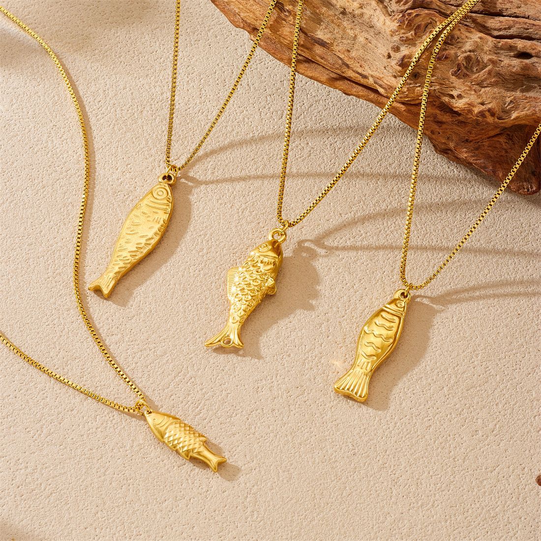 Minimalist Luxury Gold Plated Stainless Steel Fish Pendant Necklace for Women