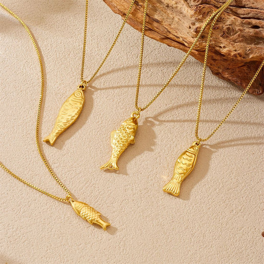 Minimalist Luxury Gold Plated Stainless Steel Fish Pendant Necklace for Women