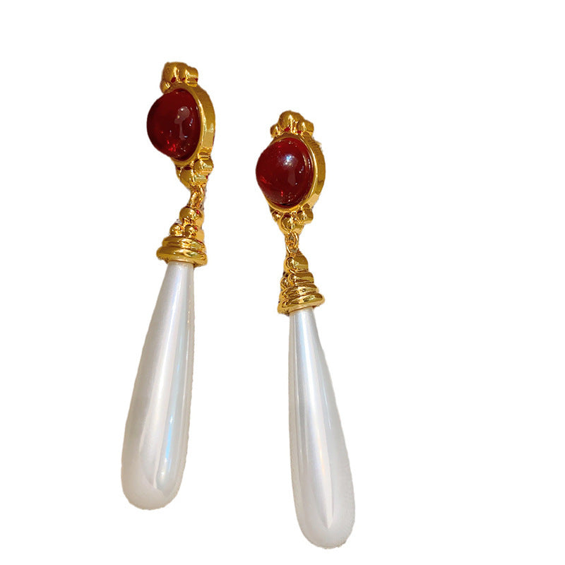 Orecchini da donna floreali vintage con perle, placcatura in oro e finitura smaltata