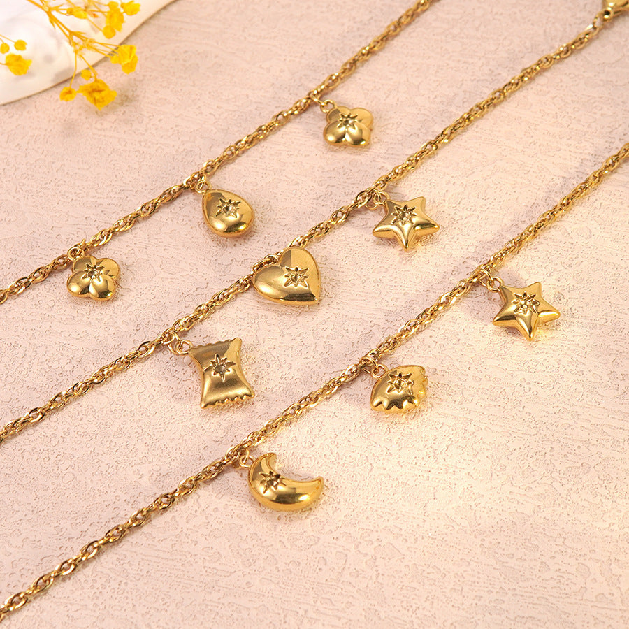 Elegant 18K Gold Plated Stainless Steel Heart Teardrop Star Geometric Bracelet for Women