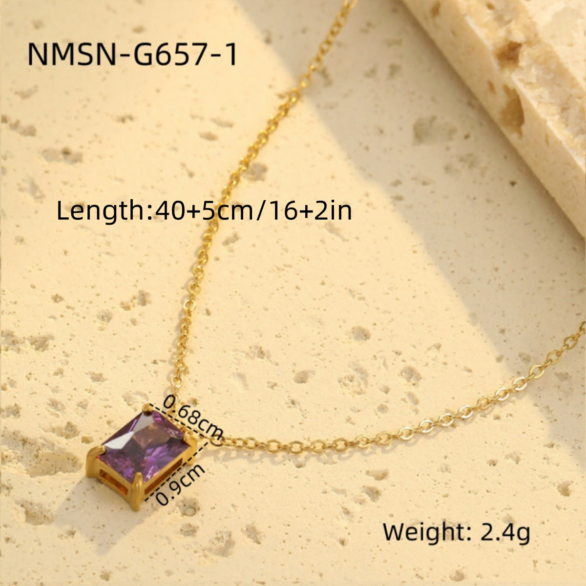 Minimalist Square Zirconia Pendant Necklace in Stainless Steel with Plated Finish for Women