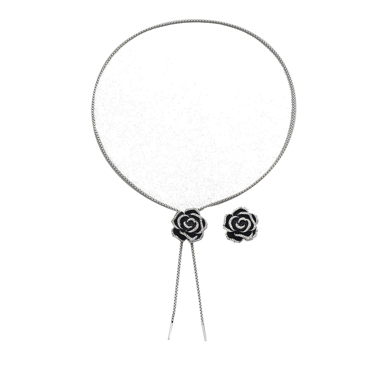 Set di collana in lega con elegante rosa floreale e intarsi di strass per donna, gioielli alla moda regolabili