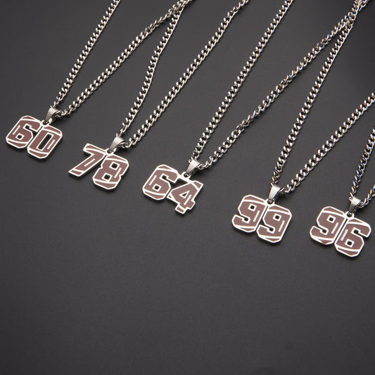 Motivational Football Number Pendant Necklace for Men in Stainless Steel with Polished Finish and Letter/Number Design