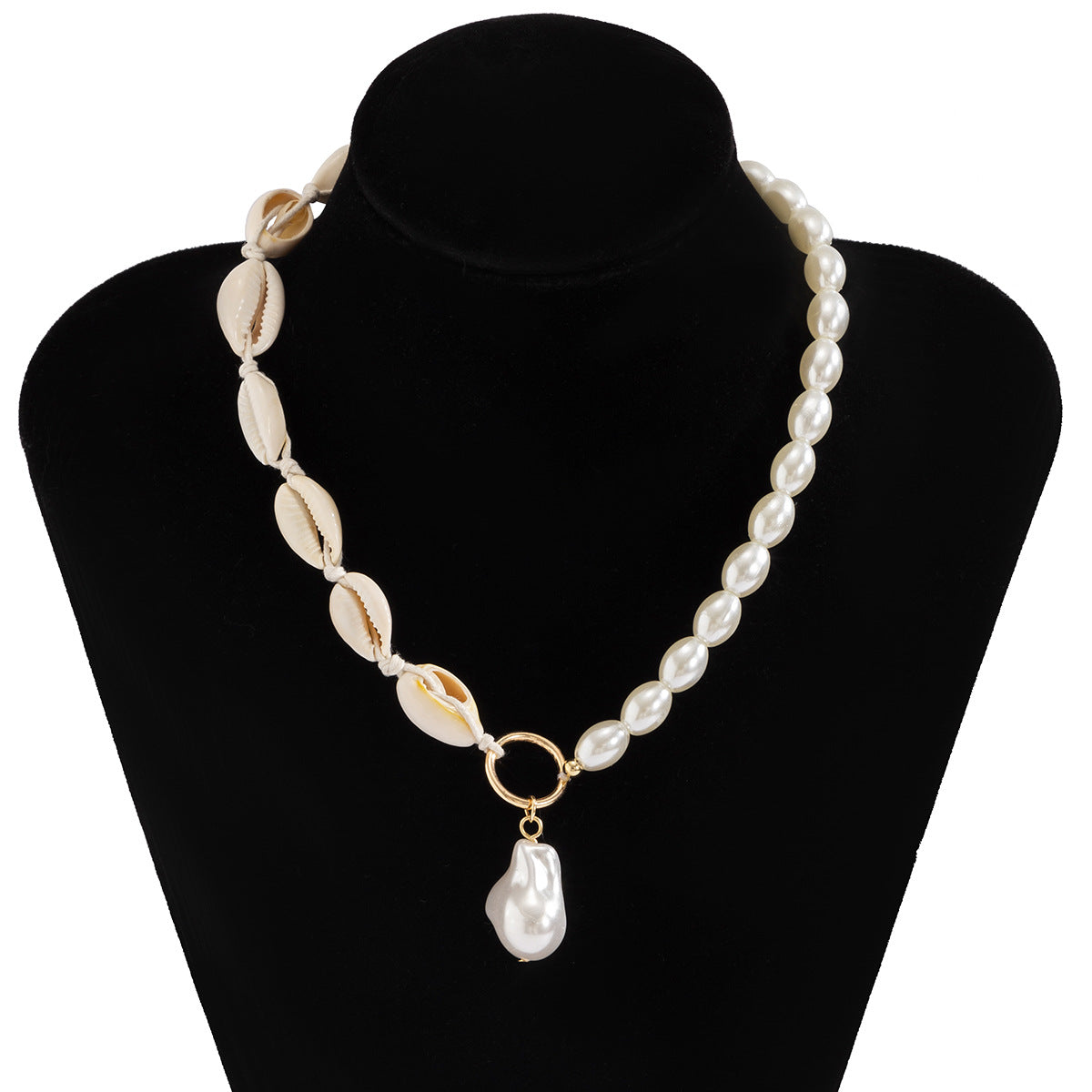 Collana con pendente a conchiglia geometrica in stile vacanza da donna con catena a sfere rotonde