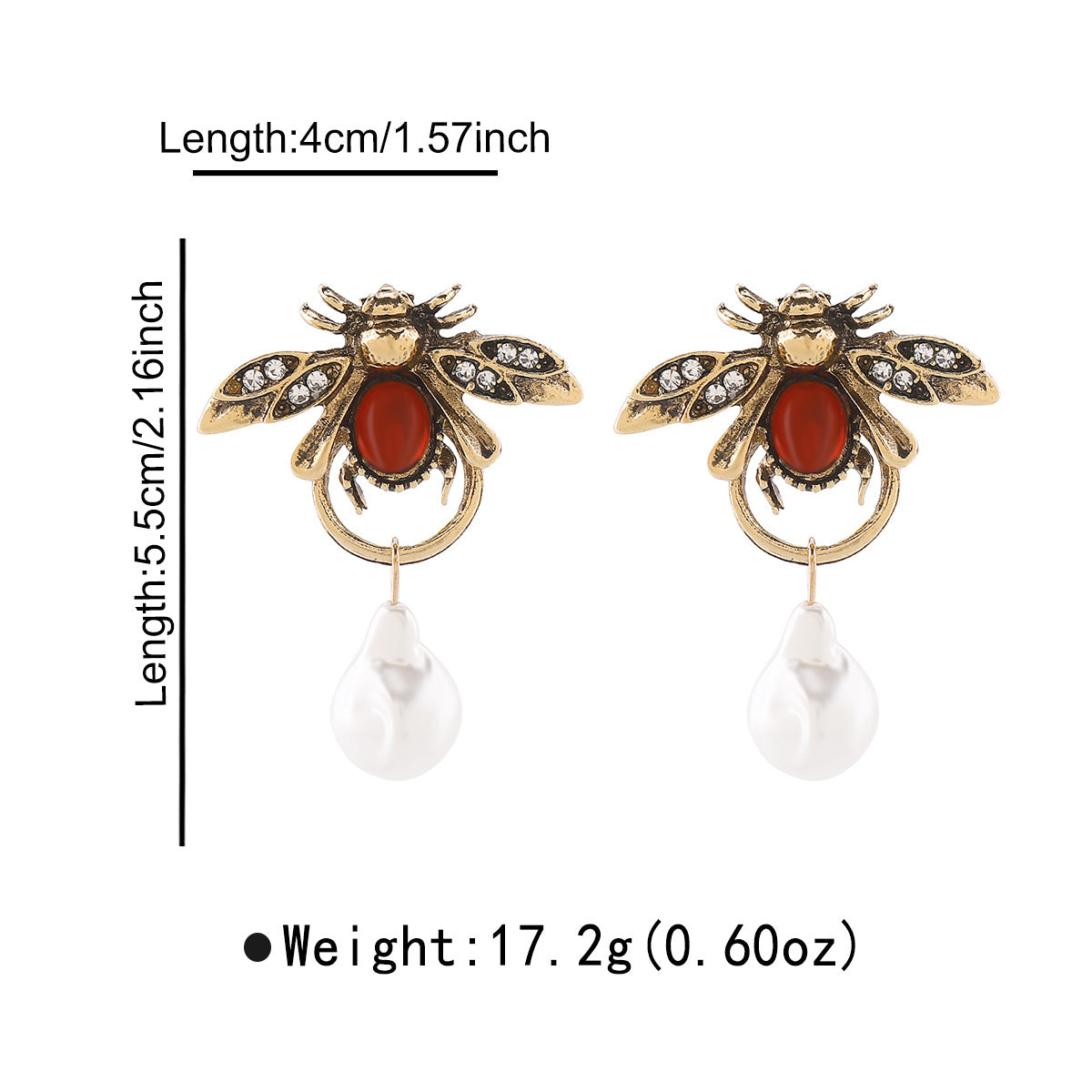 Pendientes de Aleación de Zinc con Forma de Insecto de Inspiración Vintage y Perlas Simuladas Colgantes para Mujer