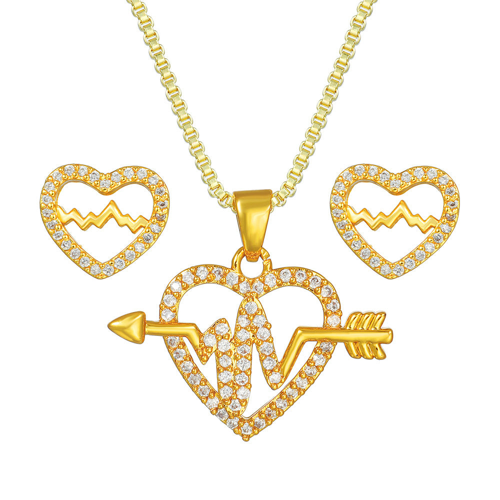 Casual Heart Gold Plated Brass Cubic Zirconia Necklace for Women
