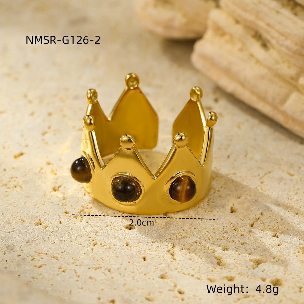Anello minimalista a forma di corona in acciaio inossidabile placcato oro 18 carati con fascia aperta regolabile da donna