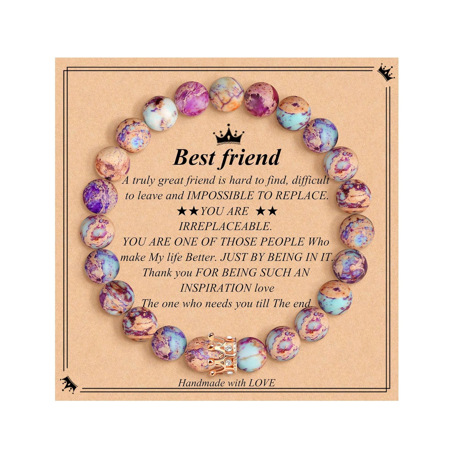 Elegant Crown Brass Bracelet with Natural Agate and Rhodochrosite Beads